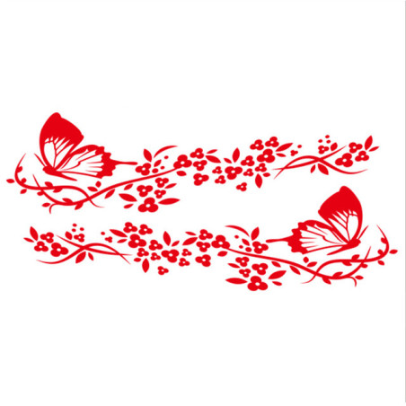 Autocollant Papillon en Vinyle "Fleur Volante Papillon\" Rouge