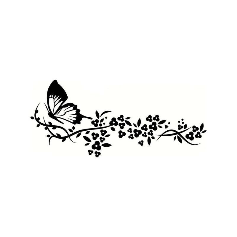Autocollant Papillon en Vinyle "Fleur Volante Papillon\" Noir