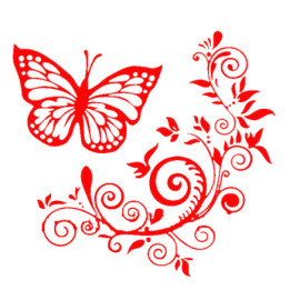 Autocollant Papillon Vinyle "Fleur de papillon\" Couleur Rouge