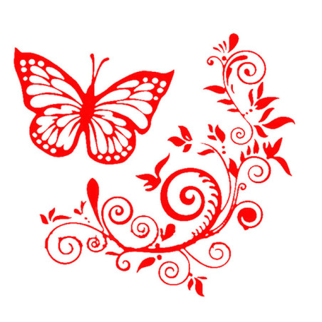 Autocollant Papillon Vinyle "Fleur de papillon\" Couleur Rouge