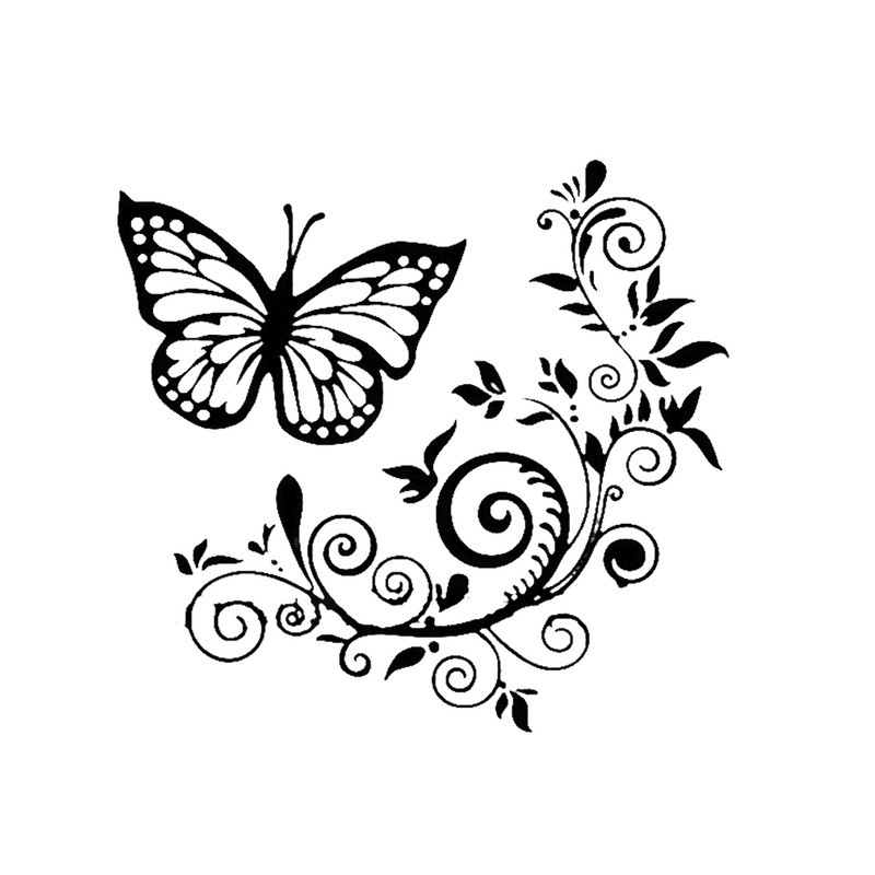 Autocollant Papillon Vinyle "Fleur de papillon\" Couleur Noir