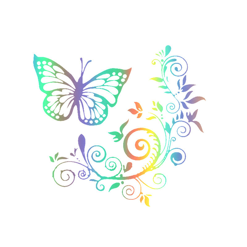 Autocollant Papillon Vinyle "Fleur de papillon\" Multicolore