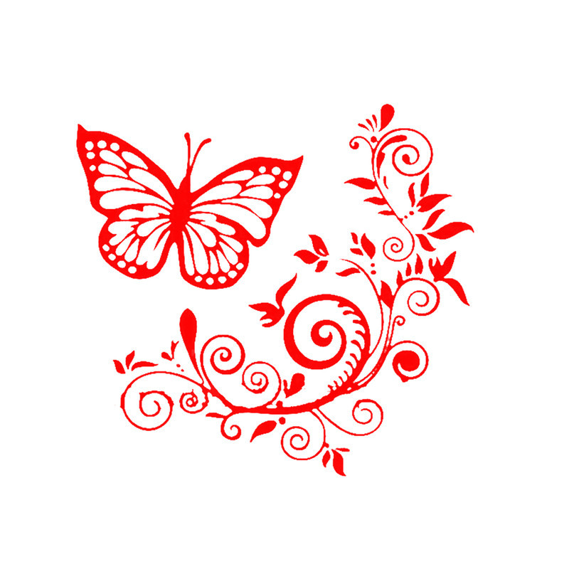 Autocollant Papillon Vinyle "Fleur de papillon\" Couleur Rouge