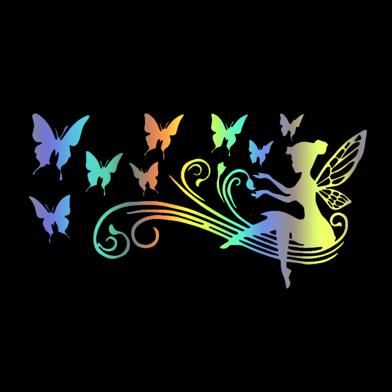 Sticker Papillon en Vinyle "Fée Papillon" - 25cm x 13cm - couleur Multicolore