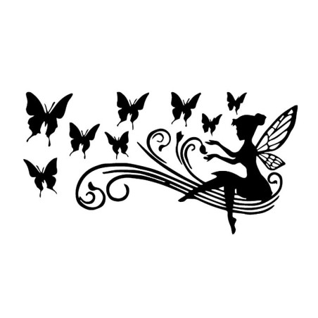 Sticker Papillon en Vinyle "Fée Papillon" - 25cm x 13cm - couleur blanc