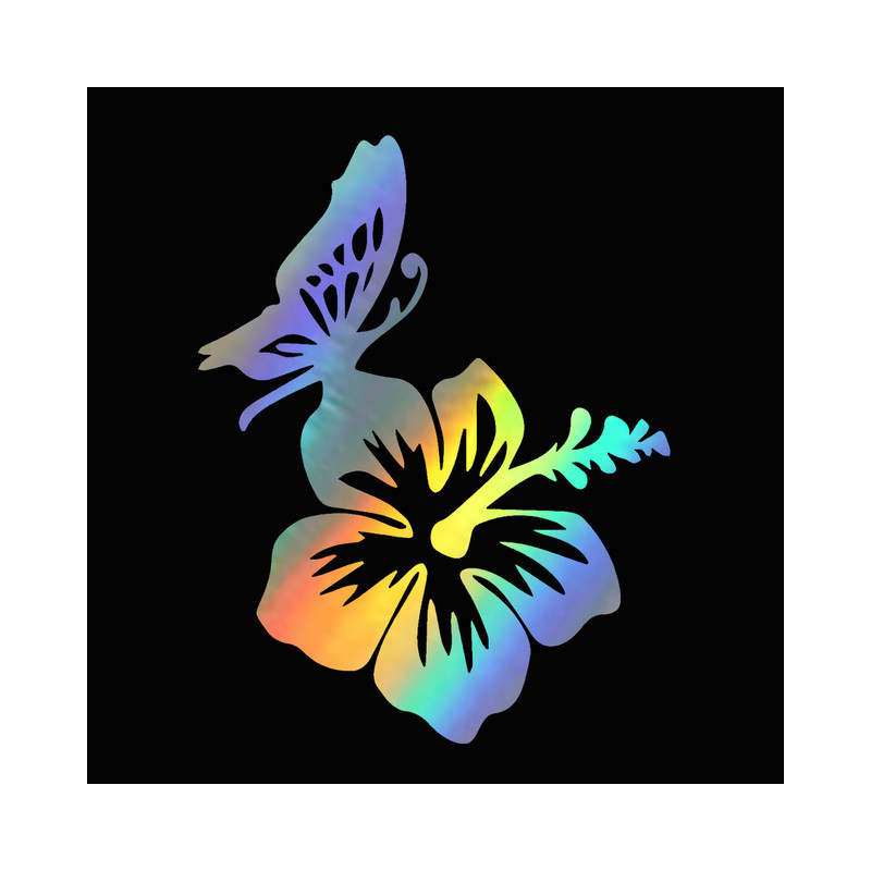 Sticker Papillon et Hibiscus en Vinyle Multicolore