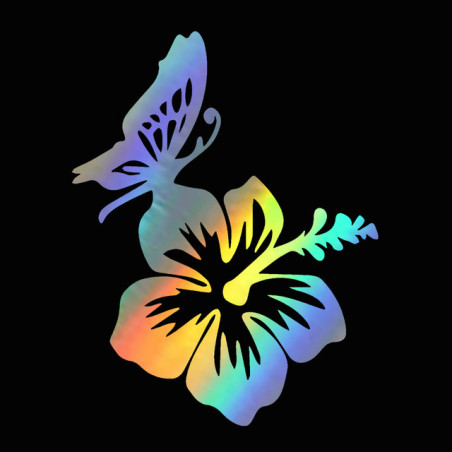 Sticker Papillon et Hibiscus en Vinyle Multicolore