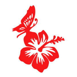 Sticker Papillon et Hibiscus en Vinyle Rouge