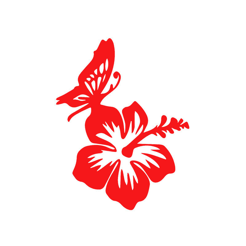 Sticker Papillon et Hibiscus en Vinyle Rouge