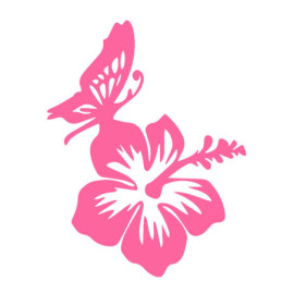 Sticker Papillon et Hibiscus en Vinyle Rose