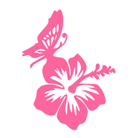 Sticker Papillon et Hibiscus en Vinyle Rose