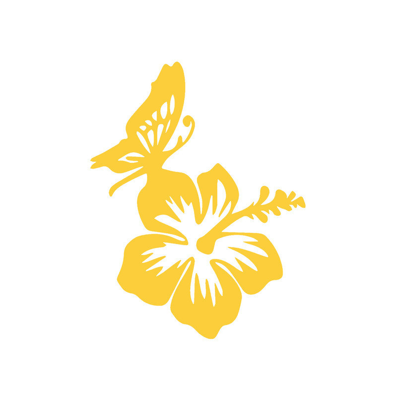 Sticker Papillon et Hibiscus en Vinyle Jaune