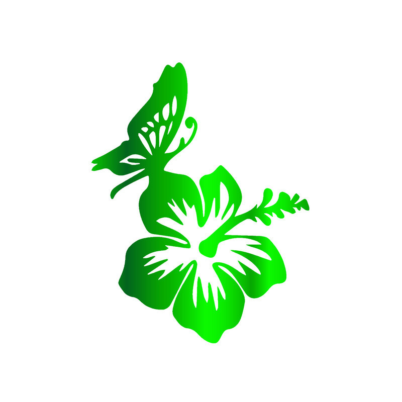 Sticker Papillon et Hibiscus en Vinyle Vert