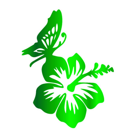 Sticker Papillon et Hibiscus en Vinyle Vert
