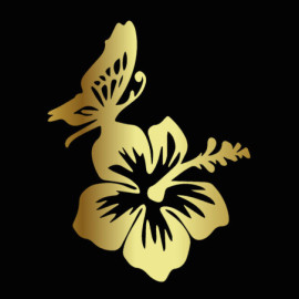 Sticker Papillon et Hibiscus en Vinyle Dore