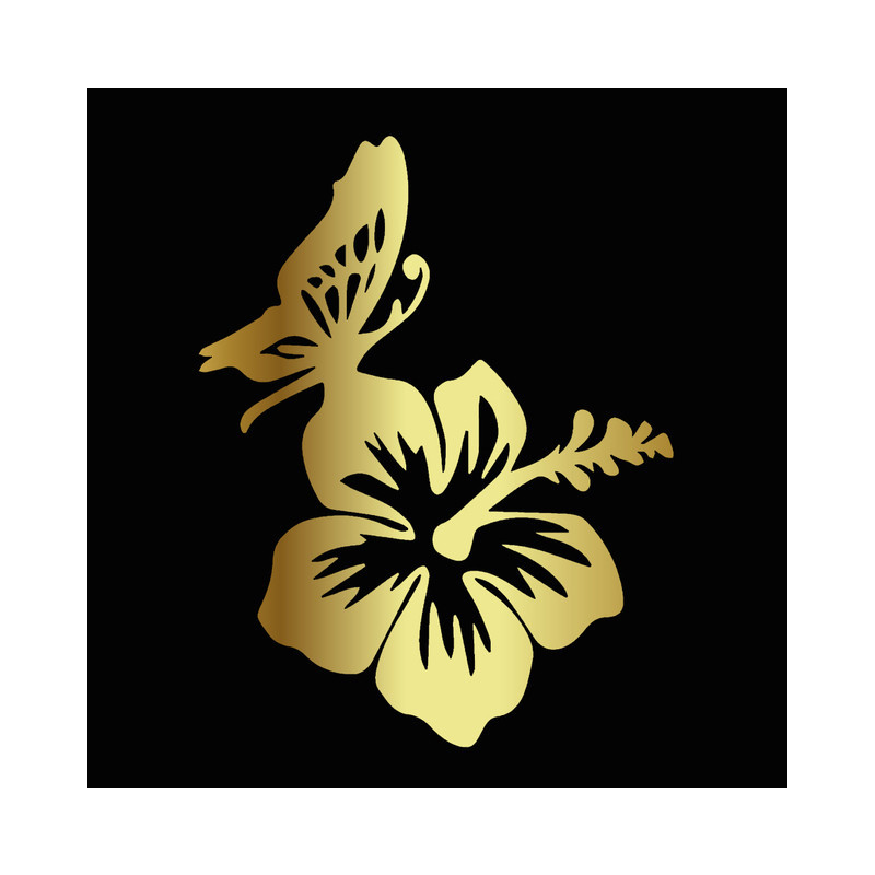 Sticker Papillon et Hibiscus en Vinyle Dore