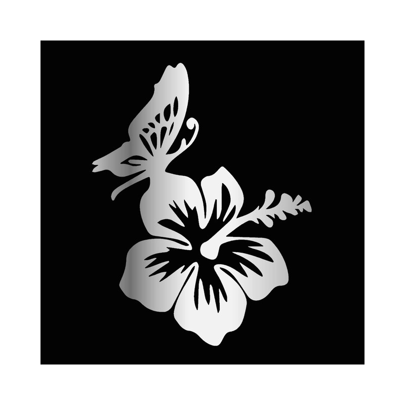 Sticker Papillon et Hibiscus en Vinyle Argent