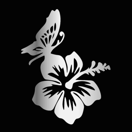 Sticker Papillon et Hibiscus en Vinyle Argent