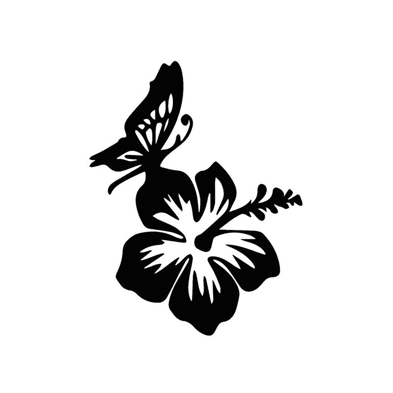 Sticker Papillon et Hibiscus en Vinyle Noir
