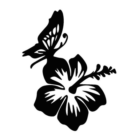 Sticker Papillon et Hibiscus en Vinyle Noir