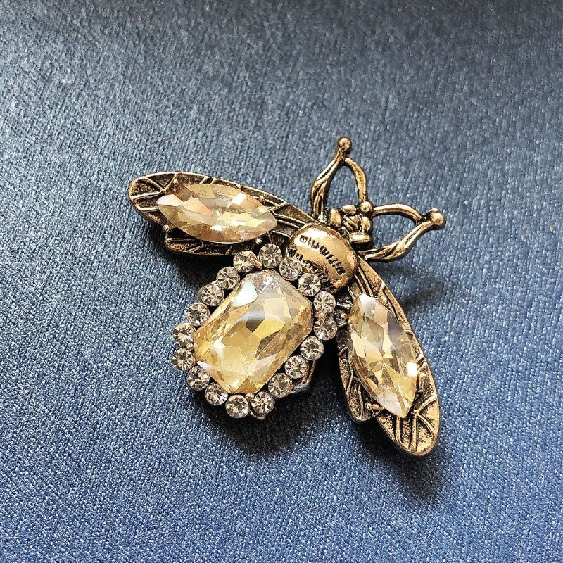 Broches abeille cristal strass jaune