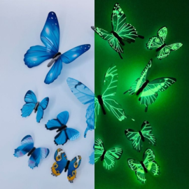 Sticker Mural Papillon 3D Fluorescents dans le noir couleur Bleu