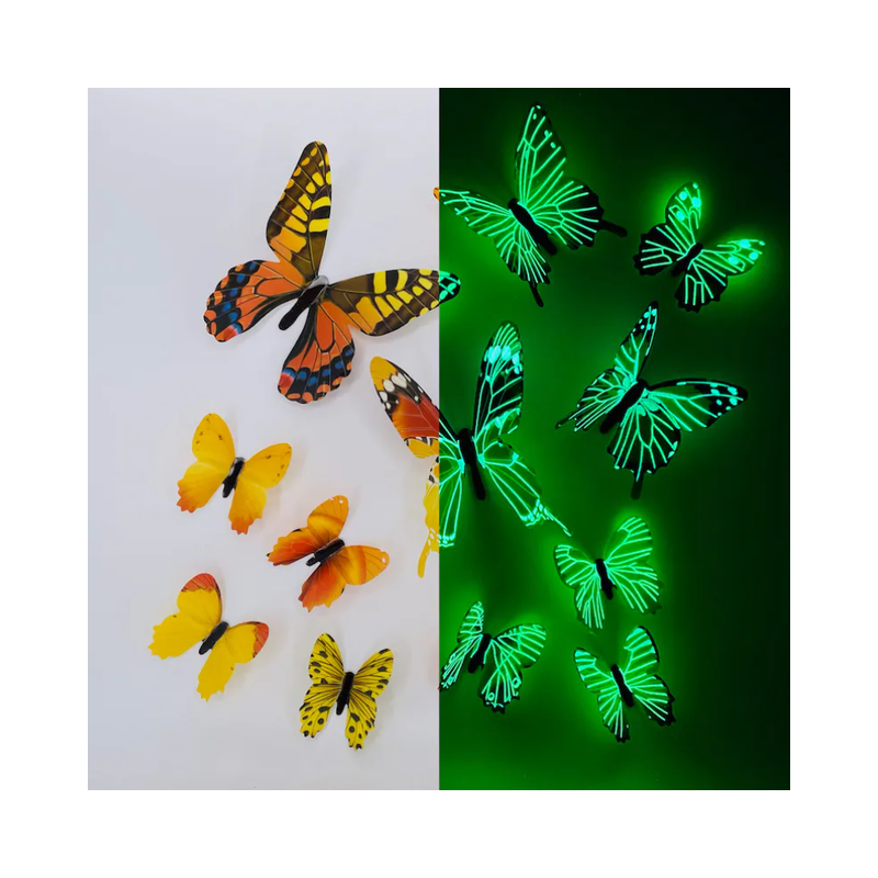 Sticker Mural Papillon 3D Fluorescents dans le noir couleur Jaune
