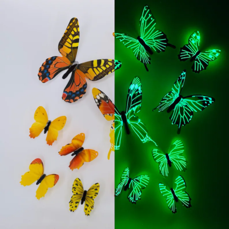 Sticker Mural Papillon 3D Fluorescents dans le noir couleur Jaune