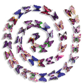 Lot de 100 pièces d'Autocollants Mural Papillons Floral 3D Colorés - Violet