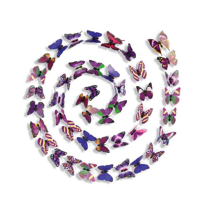 Lot de 100 pièces d'Autocollants Mural Papillons Floral 3D Colorés - Violet