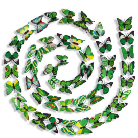 Lot de 100 pièces d'Autocollants Mural Papillons Floral 3D Colorés - Vert
