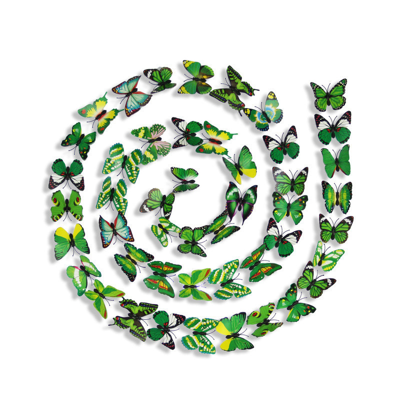 Lot de 100 pièces d'Autocollants Mural Papillons Floral 3D Colorés - Vert