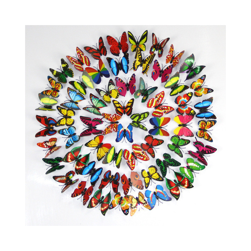 Lot de 100 pièces d'Autocollants Mural Papillons Floral 3D Colorés - Multicolore
