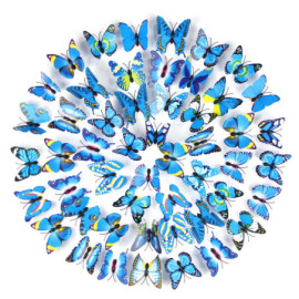 Lot de 100 pièces d'Autocollants Mural Papillons Floral 3D Colorés - Bleu