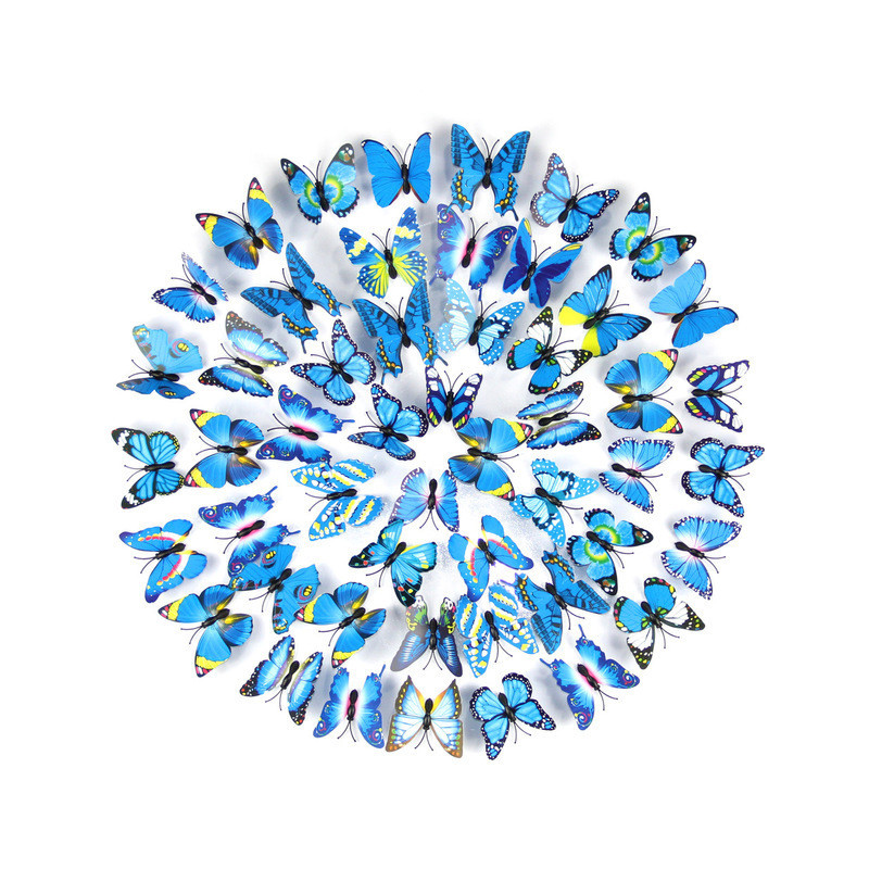Lot de 100 pièces d'Autocollants Mural Papillons Floral 3D Colorés - Bleu