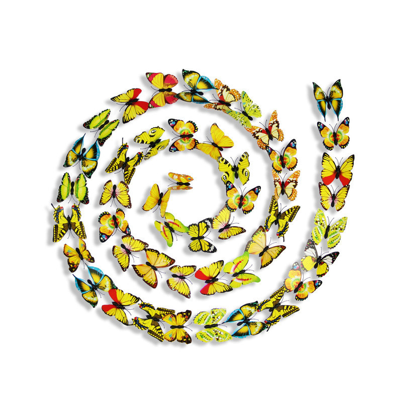 Lot de 100 pièces d'Autocollants Mural Papillons Floral 3D Colorés - Jaune