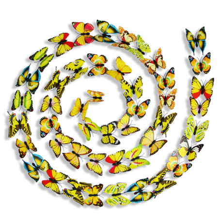 Lot de 100 pièces d'Autocollants Mural Papillons Floral 3D Colorés - Jaune