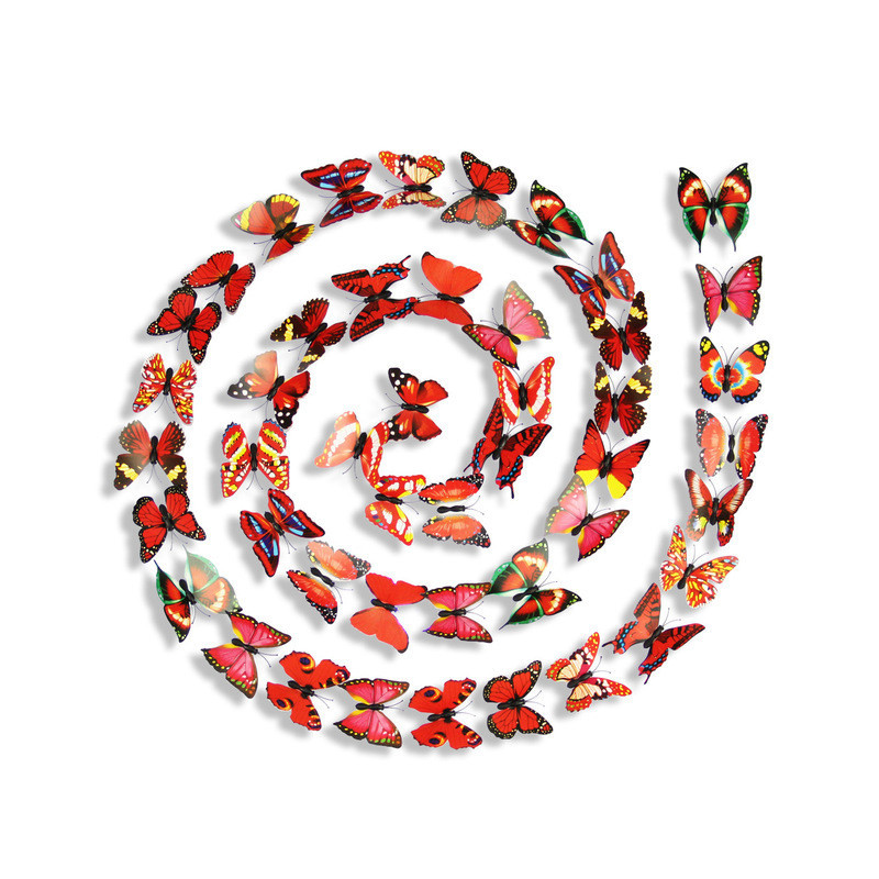 Lot de 100 pièces d'Autocollants Mural Papillons Floral 3D Colorés - Rouge