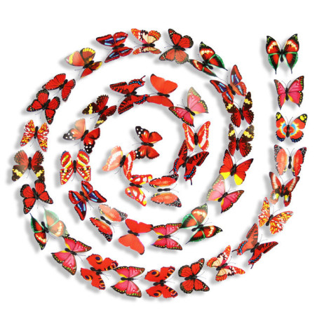 Lot de 100 pièces d'Autocollants Mural Papillons Floral 3D Colorés - Rouge