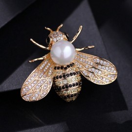 Cute Rhinestone & Pearl Bee Brooch Pin | Bee Jewelry Gift