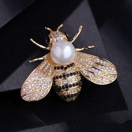 Cute Rhinestone & Pearl Bee Brooch Pin | Bee Jewelry Gift