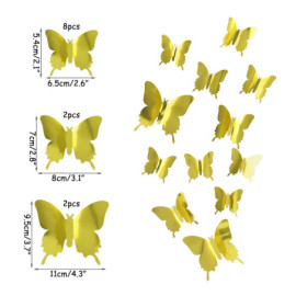 dmensions Autocollant Papillons 3D Réfléchissants - Lot de 12 pièces - 5 couleurs au choix !