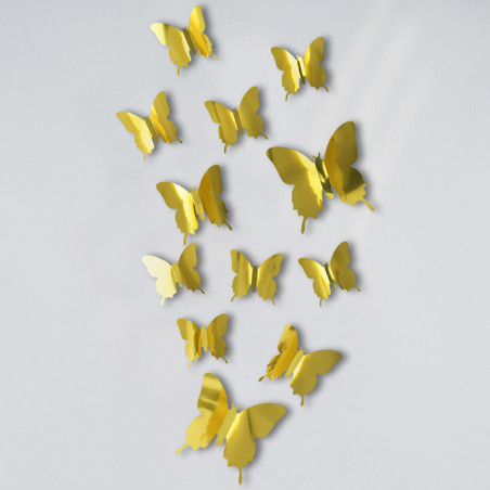 Autocollant Papillons 3D Réfléchissants couleur jaune doré