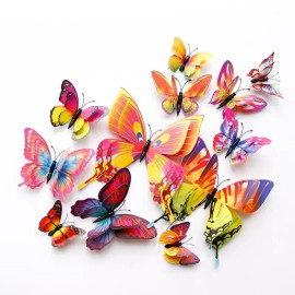 Autocollant Mural Papillon 3D aux Ailles à Double couche couleur multicolore