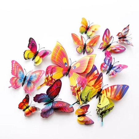 Autocollant Mural Papillon 3D aux Ailles à Double couche couleur multicolore