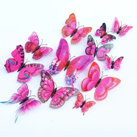 Autocollant Mural Papillon 3D aux Ailles à Double couche couleur Rose