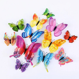 Autocollant Mural Papillon 3D aux Ailles à Double couche Multicolore