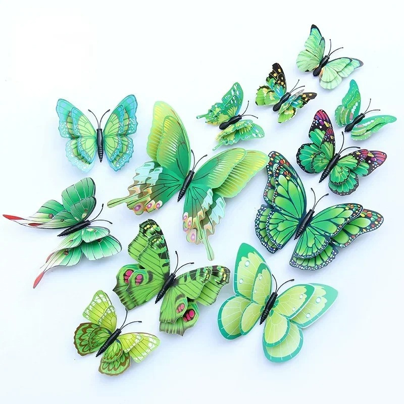 Autocollant Mural Papillon 3D aux Ailles à Double couche couleur Vert