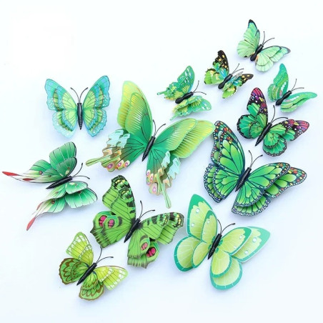 Autocollant Mural Papillon 3D aux Ailles à Double couche couleur Vert