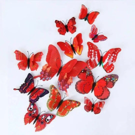Autocollant Mural Papillon 3D aux Ailles à Double couche couleur Orange